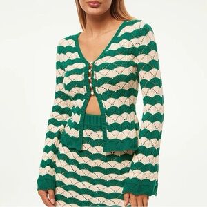 MISA Los Angeles Green & White Nelly Striped Cardigan Sweater NWOT Women's Small